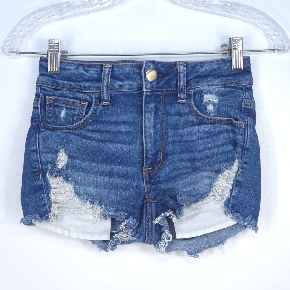 American Eagle Hi Rise Shortie Shorts Women 0 Raw Hem Distressed Destroyed Beach
